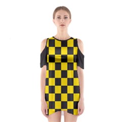 Checkerboard Pattern Black And Yellow Ancap Libertarian Shoulder Cutout One Piece Dress by snek