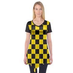 Checkerboard Pattern Black And Yellow Ancap Libertarian Short Sleeve Tunic  by snek