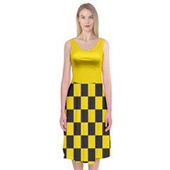 Checkerboard Pattern Black And Yellow Ancap Libertarian Midi Sleeveless Dress by snek