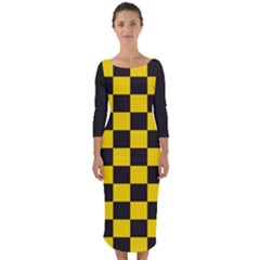 Checkerboard Pattern Black And Yellow Ancap Libertarian Quarter Sleeve Midi Bodycon Dress by snek