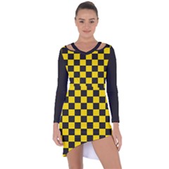 Checkerboard Pattern Black And Yellow Ancap Libertarian Asymmetric Cut-out Shift Dress by snek