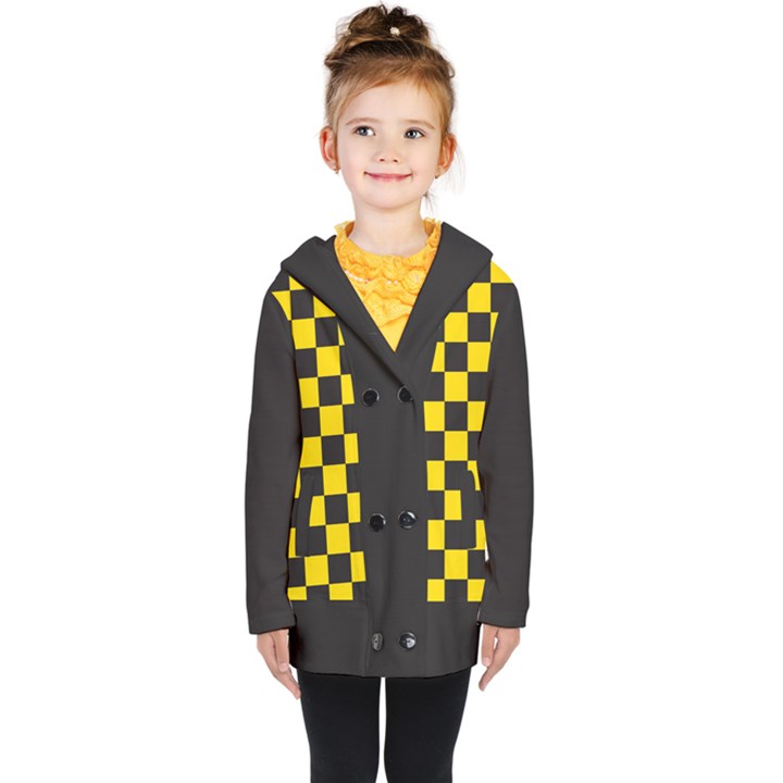 Checkerboard Pattern Black and Yellow Ancap Libertarian Kids  Double Breasted Button Coat