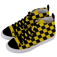 Checkerboard Pattern Black And Yellow Ancap Libertarian Women s Mid-top Canvas Sneakers by snek