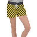 Checkerboard Pattern Black and Yellow Ancap Libertarian Women s Velour Lounge Shorts View1