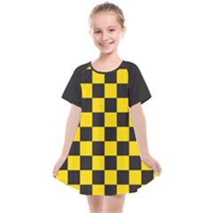 Checkerboard Pattern Black And Yellow Ancap Libertarian Kids  Smock Dress by snek