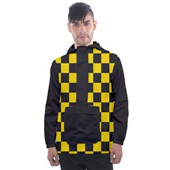 Checkerboard Pattern Black And Yellow Ancap Libertarian Men s Front Pocket Pullover Windbreaker by snek