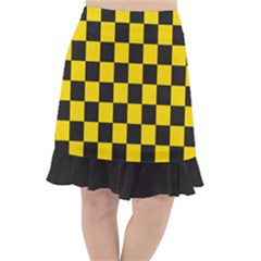 Checkerboard Pattern Black And Yellow Ancap Libertarian Fishtail Chiffon Skirt by snek