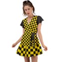 Checkerboard Pattern Black and Yellow Ancap Libertarian Flutter Sleeve Wrap Dress View1