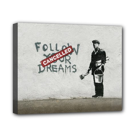 Banksy Graffiti Original Quote Follow Your Dreams Cancelled Cynical With Painter Canvas 10  X 8  (stretched) by snek