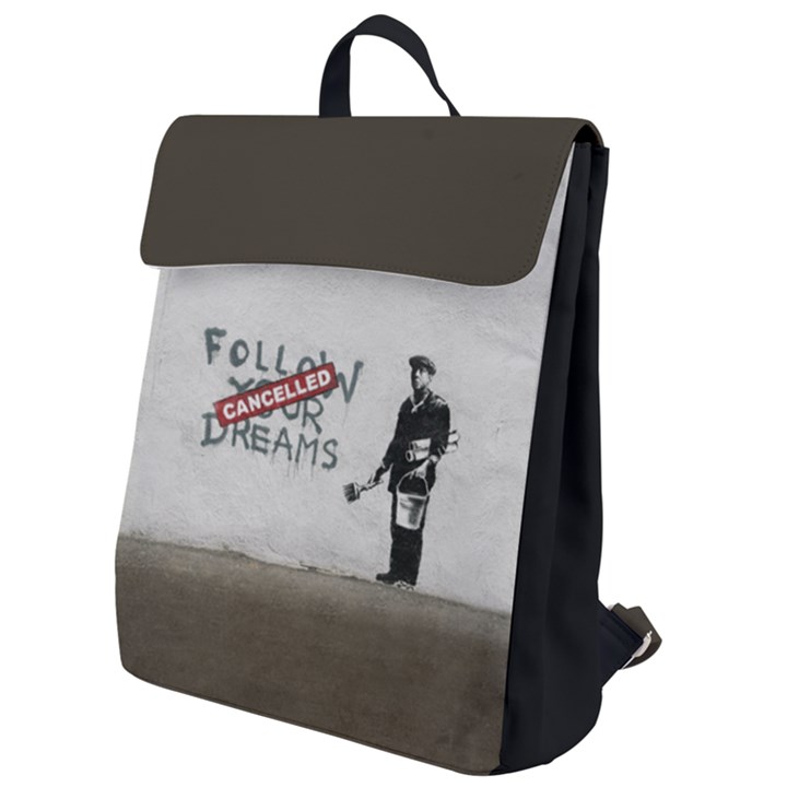 Banksy graffiti Original Quote Follow your dreams CANCELLED cynical with painter Flap Top Backpack