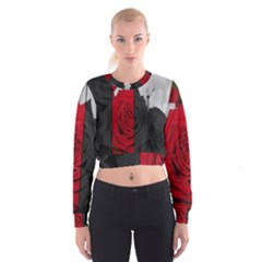 Roses Rouge Fleurs Cropped Sweatshirt by kcreatif