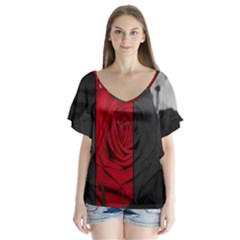 Roses Rouge Fleurs V-neck Flutter Sleeve Top by kcreatif