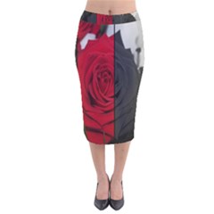 Roses Rouge Fleurs Velvet Midi Pencil Skirt by kcreatif