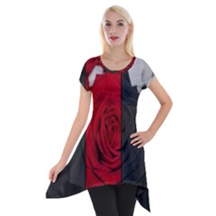 Roses Rouge Fleurs Short Sleeve Side Drop Tunic by kcreatif