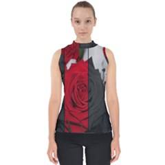 Roses Rouge Fleurs Mock Neck Shell Top by kcreatif