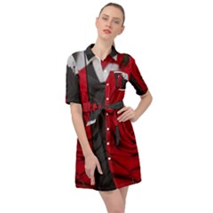 Roses Rouge Fleurs Belted Shirt Dress by kcreatif