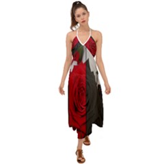 Roses Rouge Fleurs Halter Tie Back Dress 