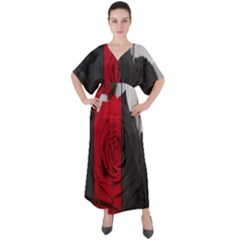 Roses Rouge Fleurs V-neck Boho Style Maxi Dress