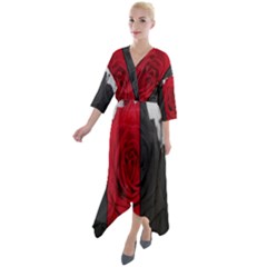 Roses Rouge Fleurs Quarter Sleeve Wrap Front Maxi Dress