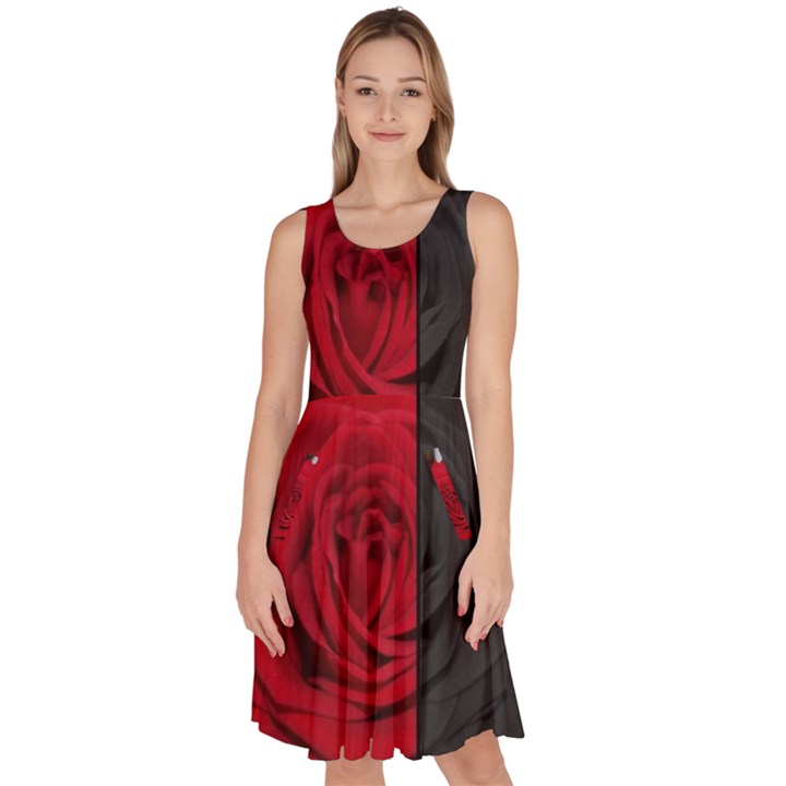 Roses Rouge Fleurs Knee Length Skater Dress With Pockets