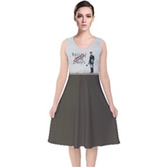 Banksy Graffiti Original Quote Follow Your Dreams Cancelled Cynical With Painter V-neck Midi Sleeveless Dress  by snek