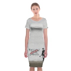 Banksy Graffiti Original Quote Follow Your Dreams Cancelled Cynical With Painter Classic Short Sleeve Midi Dress by snek