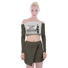 Banksy Graffiti Original Quote Follow Your Dreams Cancelled Cynical With Painter Off Shoulder Top With Mini Skirt Set by snek