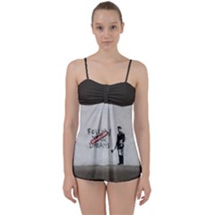 Banksy Graffiti Original Quote Follow Your Dreams Cancelled Cynical With Painter Babydoll Tankini Set by snek