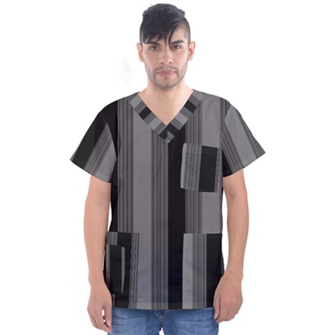 Pattern Bandes Gris/noir Men s V-neck Scrub Top by kcreatif