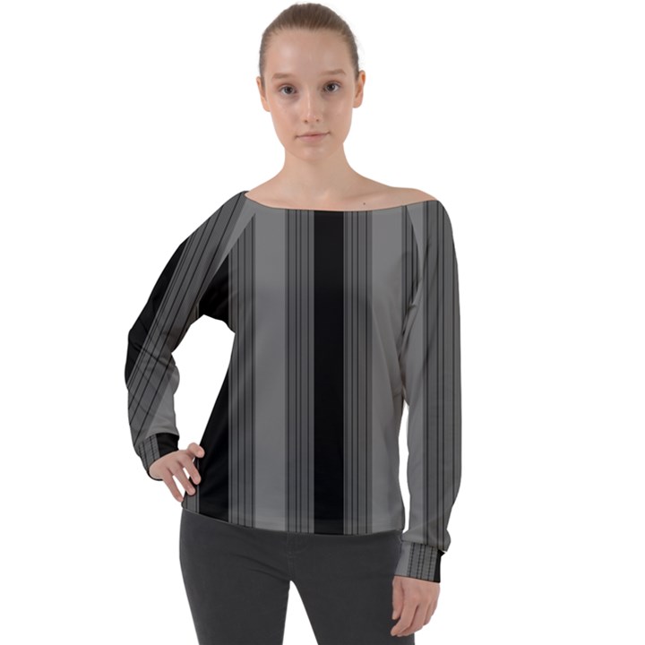 Pattern Bandes Gris/Noir Off Shoulder Long Sleeve Velour Top