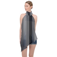 Pattern Bandes Gris/noir Halter Asymmetric Satin Top by kcreatif