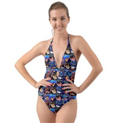 Fish Stamp 1 Halter Cut-Out One Piece Swimsuit