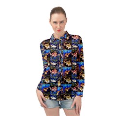 Fish Stamp 1 Long Sleeve Chiffon Shirt