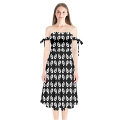 Pattern Formes Ronds Noir Shoulder Tie Bardot Midi Dress by kcreatif