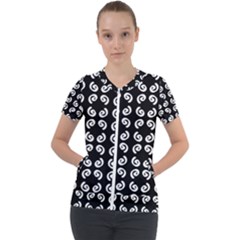 Pattern Formes Ronds Noir Short Sleeve Zip Up Jacket by kcreatif