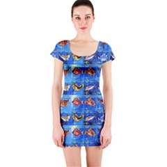 Fish Stamp 2 Short Sleeve Bodycon Dress by ArtworkByPatrick