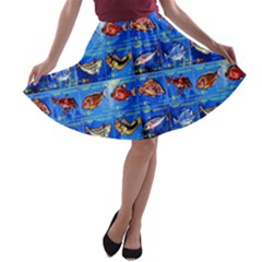 Fish Stamp 2 A-line Skater Skirt by ArtworkByPatrick