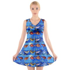 Fish Stamp 2 V-neck Sleeveless Dress by ArtworkByPatrick