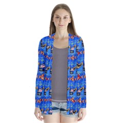 Fish Stamp 2 Drape Collar Cardigan by ArtworkByPatrick