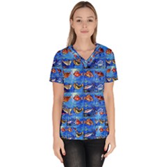 Fish Stamp 2 Women s V-neck Scrub Top by ArtworkByPatrick