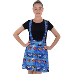 Fish Stamp 2 Velvet Suspender Skater Skirt