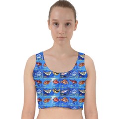 Fish Stamp 2 Velvet Racer Back Crop Top by ArtworkByPatrick