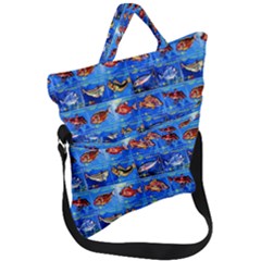 Fish Stamp 2 Fold Over Handle Tote Bag by ArtworkByPatrick