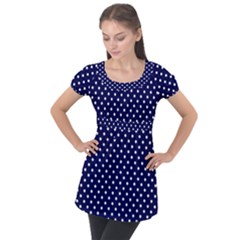 Pois Blanc/marine Puff Sleeve Tunic Top by kcreatif