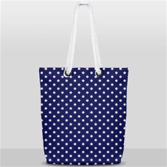 Pois Blanc/marine Full Print Rope Handle Tote (small) by kcreatif