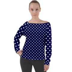 Pois Blanc/marine Off Shoulder Long Sleeve Velour Top by kcreatif