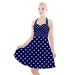 Pois Blanc/marine Halter Party Swing Dress  by kcreatif