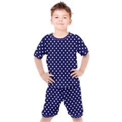 Pois Blanc/marine Kids  Tee And Shorts Set by kcreatif