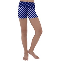 Pois Blanc/marine Kids  Lightweight Velour Yoga Shorts by kcreatif