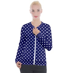 Pois Blanc/marine Casual Zip Up Jacket by kcreatif